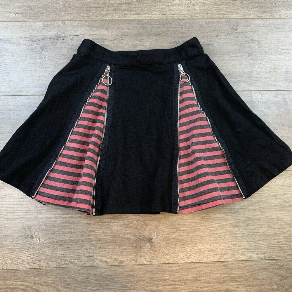 Hot Topic Black & Red Stripe Zipper Insert Mini Skirt Women’s Small Gothic Dark